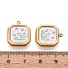 Printed Style 304 Stainless Steel Square with Flower Pendants STAS-T071-24B-G-3