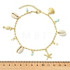 Ocean Natural Cowrie Shell & 304 Stainless Steel Starfish & Dyed Round Natural Howlite Charm Anklets for Women AJEW-AN00819-4