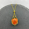 Natural Red Jasper Nuggets Macrame Pouch Pendant 201 Stainless Steel Chain Necklaces FS-WG7A779-15-1