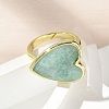 Heart Brass Natural Amazonite Finger Rings RJEW-D304-01G-E-5