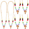 Wood Cross with Acrylic Beaded Pendant Necklaces for Women NJEW-AB00014-1