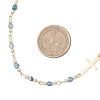 Faceted Dyed Natural Agate Round Beads & 304 Stainless Steel Tiny Cross Handmade Link Chain Necklaces NJEW-JN05842-01-3