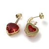 Cubic Zirconia Heart Dangle Stud Earrings EJEW-H308-09G-02-2