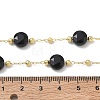 Natural Black Onyx(Dyed & Heated) Faceted Flat Round Beaded Chain Necklaces with Matte Brass Beads GG-CBA37F5-01G-11-5