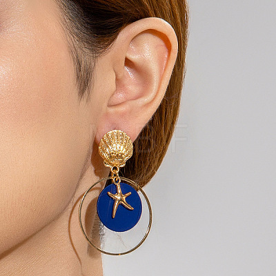 Starfish Alloy Enamel Dangle Stud Earrings FS-WGE4477-03-1