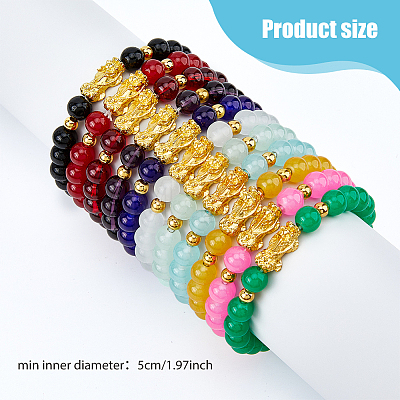 11Pcs 11 Colors Glass Round & Alloy Pixiu Beaded Stretch Bracelets Set for Women BJEW-FI0001-14-1