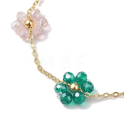 Glass Flower Links Bracelets & Necklaces Sets SJEW-JS01296-1