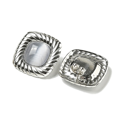 Cat Eye 304 Stainless Steel Square Stud Earrings EJEW-G400-63P-1