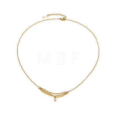 304 Stainless Steel Pave Clear Cubic Zirconia Oval Pendant Mixed Chain Necklaces for Women WG248BB-01-1