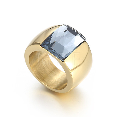 304 Stainless Steel & Glass Finger Rings FS-WGBA2F3-17-1
