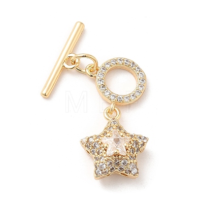Brass Micro Pave Clear Cubic Zirconia Toggle Clasps KK-F860-65G-1