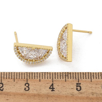 Half Round Brass Micro Pave Clear Cubic Zirconia Stud Earrings EJEW-M077-08G-1