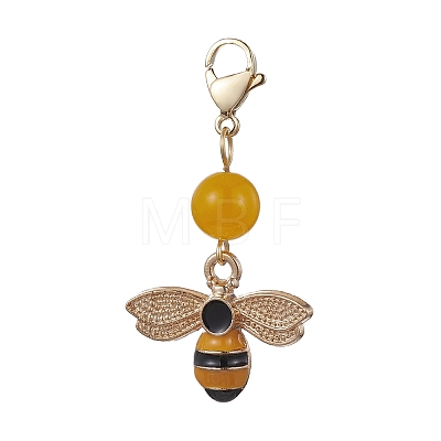 Bee & Honeycomb & Flower Alloy Enamel Pendant Decorations HJEW-JM01600-01-1