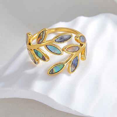 304 Stainless Steel with Natural Shell Cuff Open Rings for Women FS-WGDE0C4-01-1