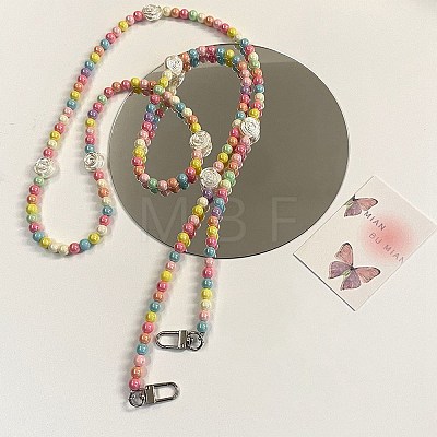 Rainbow Macaron Color Resin Round & Rose Beaded Mobile Phone Straps DIY-WH0401-73-1
