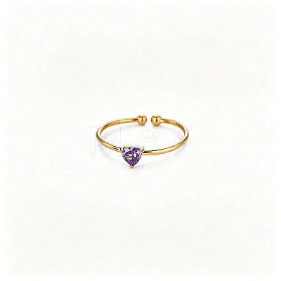 Adjustable Birthstone 304 Stainless Steel Micro Pave Cubic Zirconia Cuff Open Rings WGB2F1D-02-1