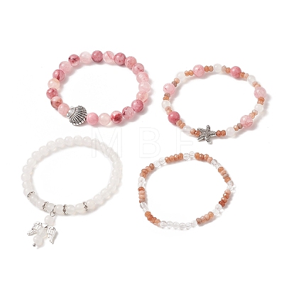 4Pcs 4 Style Natural Mixed Gemstone Beaded Stretch Bracelets Set BJEW-JB09263-1