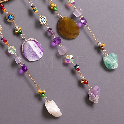 7 Chakra Natural & Synthetic Mixed Stone Chips Tree of Life Suncatchers HJEW-F027-17-1