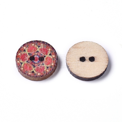 Printed Poplar Wood Buttons WOOD-D021-01A-1
