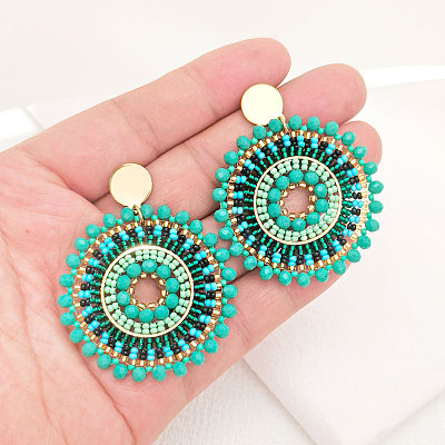 Glass Seed Braided Flat Round Dangle Earrings for Women FIND-PW0024-18-1