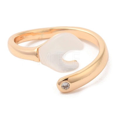 Natural Shell Spanner Open Cuff Ring with Cubic Zirconia RJEW-G288-07G-1