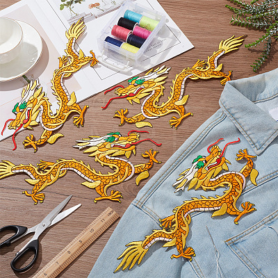 Chinese Style Dragon Computerized Embroidery Cloth Iron on/Sew on Patches PATC-WH0007-49B-1