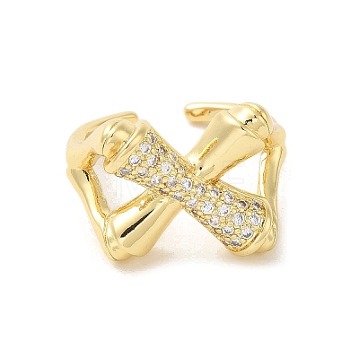 Cross Brass Micro Pave Clear Cubic Zirconia Cuff Rings for Women RJEW-G311-01A-G-1