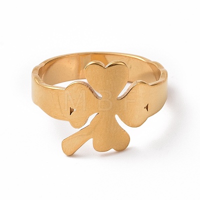 Ion Plating(IP) 201 Stainless Steel Clover Finger Ring RJEW-J051-07G-1
