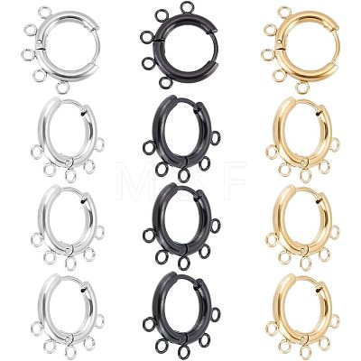 Unicraftale 6 Pairs 3 Colors 304 Stainless Steel Hoop Earring Findings STAS-UN0039-25-1