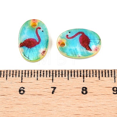 Natural Freshwater Shell Double Face Printed Oval Charms SHEL-T020-05A-1