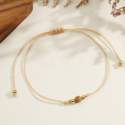 Casual Brass Bead Khaki Wax Thread Semi-Precious Natural Gemstone Bracelets Sets LS-JA4012-1