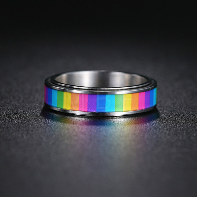 Rainbow Color Pride Flag Enamel Rectangle Rotating Ring RABO-PW0001-038C-1