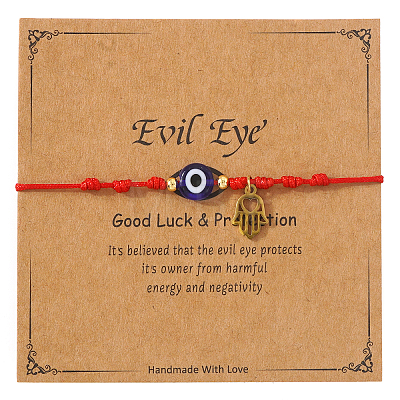 Handmade Adjustable Blue Evil Eye Glass Braided Bead Bracelets with Stainless Steel Religion Hamsa Hand for Women KO5639-1-1