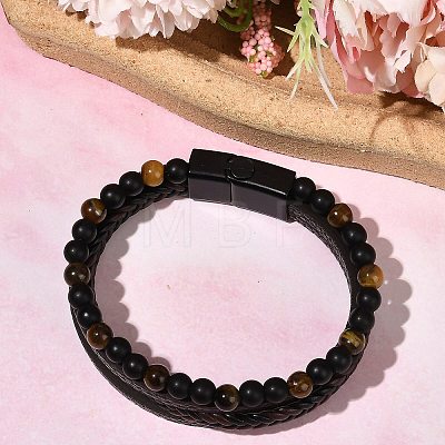 Natural Tiger Eye & Glass Round Beaded Bracelets BJEW-G732-01B-1