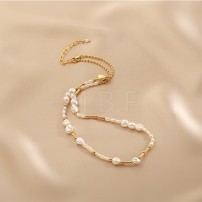 Natural Freshwater Pearl Nuggets & Brass Beaded Necklaces for Women FS-WG15240-01-1