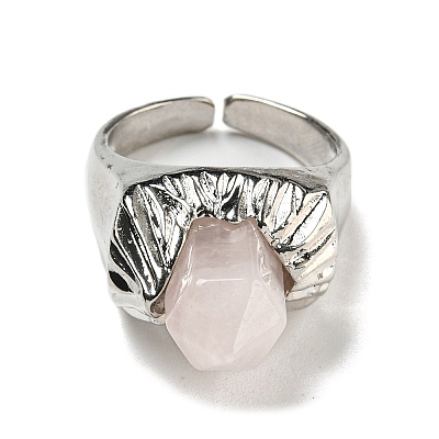 Hexagonal Prism Natural Rose Quartz Open Cuff Rings RJEW-B106-01P-02-1