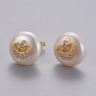 Natural Pearl Stud Earrings EJEW-L231-17G-1