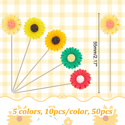 50Pcs 5 Colors Sunflower Iron Head Pins DIY-AB00039-1