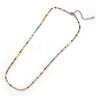 Boho Glass Seed Beaded Necklaces with 304 Stainless Steel End Chains HZ6121-1-1