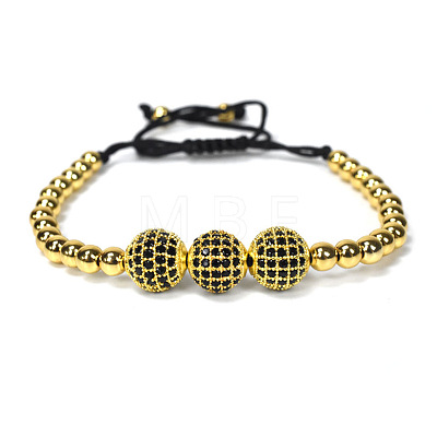 Adjustable Brass with Black Cubic Zirconia Beaded Braided Bracelets MK6347-1-1