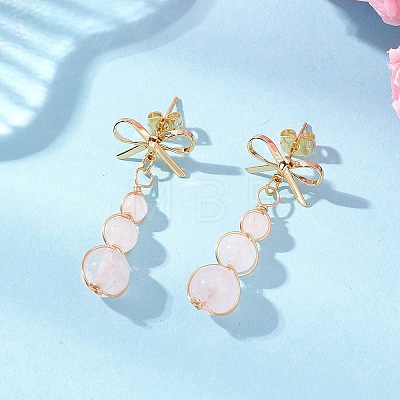 Natural Mixed Stone Bowknot with Round Dangle Stud Earrings EJEW-JE06780-1