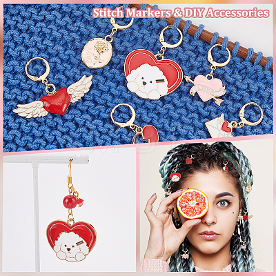 Valentine's Day Alloy Enamel Pendant Stitch Markers HJEW-AB00290-1