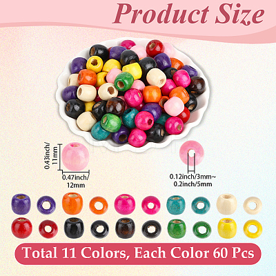 660Pcs 11 Colors Dyed Natural Maple Wood Beads WOOD-PA0001-61A-1