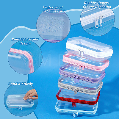6Pcs 6 Colors Transparent PET Desktop Storage Zipper Boxes ABAG-WA0001-44A-1