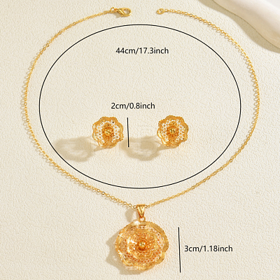 Hollow Vintage Brass Flower Stud Earrings & Pendant Necklaces Sets for Women SA8016-1
