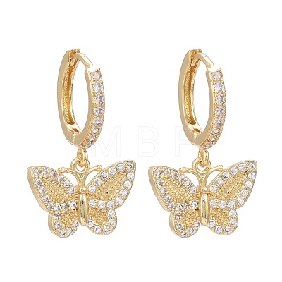 Brass Micro Pave Clear Cubic Zirconia Huggie Hoop Earrings EJEW-K083-24G-1