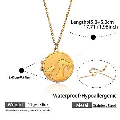 304 Stainless Steel Girl with Cat Coin Magnetic Photo Locket Pendant Necklaces for Women WGB0125-01-1