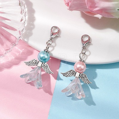 2Pcs 2 Colors Wedding Season Angel Glass Pearl & Acrylic Pendant Decorations HJEW-JM01920-1