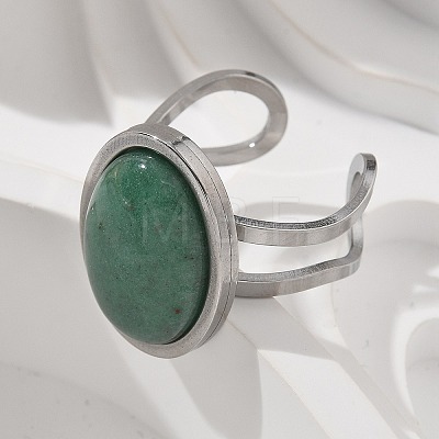 Oval Natural Green Aventurine Finger Rings RJEW-M062-02P-17-1