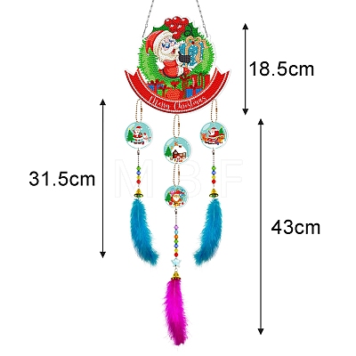 Christmas Woven Net/Web with Feather DIY Diamond Painting Sticker Kits PW-WG56D4D-04-1